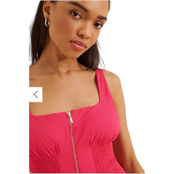 Anthropologie Square Neck Zip Up Tommie Midi Dress Sleeveless tank Pink Large - Picture 3 of 9